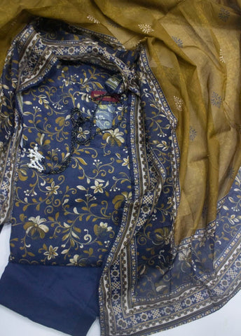 3 Piece Printed Stitched Ink Blue Color Lawn Shirt with Trouser & Dupatta