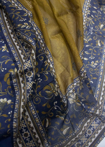 3 Piece Printed Stitched Ink Blue Color Lawn Shirt with Trouser & Dupatta