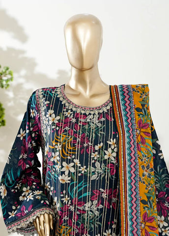 3 Piece MultiColor Embroidered Lawn Shirt with Bell Bottom Trouser & Dupatta