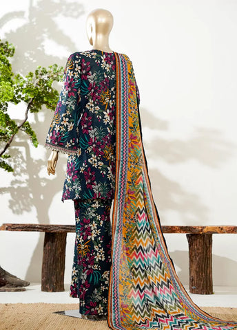 3 Piece MultiColor Embroidered Lawn Shirt with Bell Bottom Trouser & Dupatta