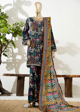 3 Piece MultiColor Embroidered Lawn Shirt with Bell Bottom Trouser & Dupatta