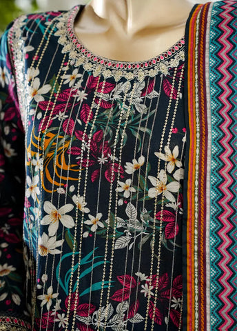 3 Piece MultiColor Embroidered Lawn Shirt with Bell Bottom Trouser & Dupatta