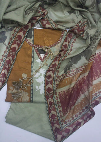 3 Piece Printed Stitched Mint Green Color Lawn Shirt with Trouser & Dupatta