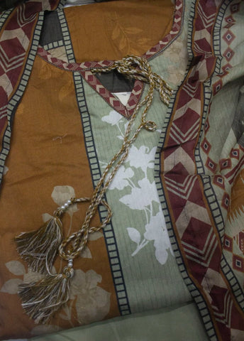 3 Piece Printed Stitched Mint Green Color Lawn Shirt with Trouser & Dupatta