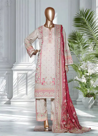 3 Piece Printed OffWhite & Pink Color Lawn Shirt with Trouser & Dupatta