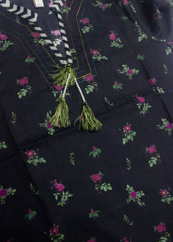 3 Piece Printed Stitched Black Color Lawn Shirt with Trouser & Dupatta