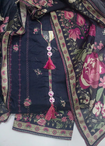 3 Piece Printed Stitched Navy Blue Color Lawn Shirt with Trouser & Dupatta
