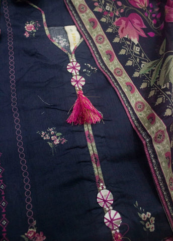 3 Piece Printed Stitched Navy Blue Color Lawn Shirt with Trouser & Dupatta