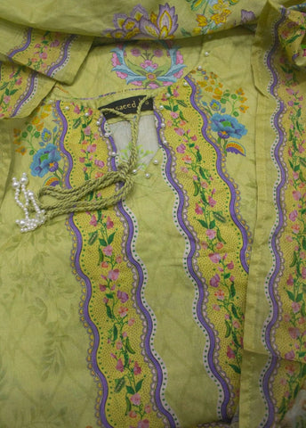 3 Piece Printed Stitched Lime Yellow Color Lawn Shirt with Trouser & Dupatta