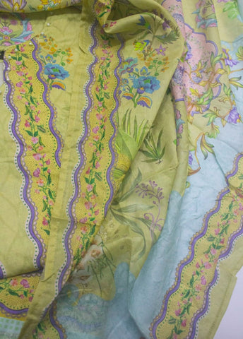 3 Piece Printed Stitched Lime Yellow Color Lawn Shirt with Trouser & Dupatta