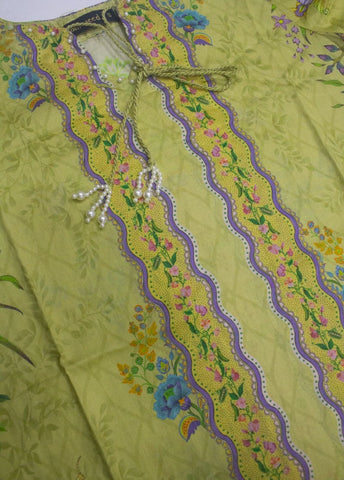 3 Piece Printed Stitched Lime Yellow Color Lawn Shirt with Trouser & Dupatta
