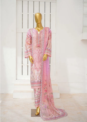 3 Piece Printed Stitched Pastel Pink Color Lawn Shirt with Trouser & Dupatta