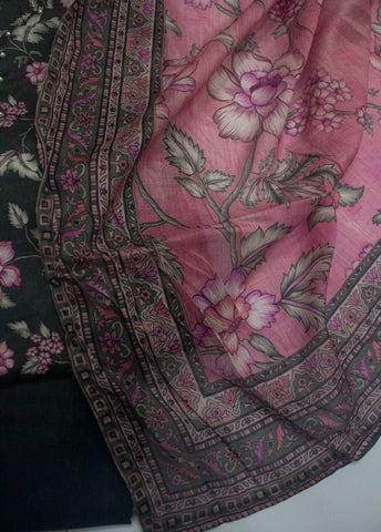 3 Piece Printed Stitched Black Color Lawn Shirt with Trouser & Dupatta