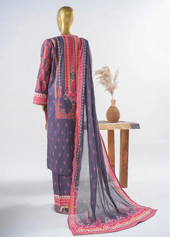 3 Piece Printed Stitched Purple Color Lawn Shirt with Trouser & Dupatta