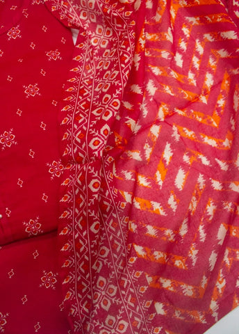 3 Piece Printed Stitched Red Color Lawn Shirt with Trouser & Dupatta