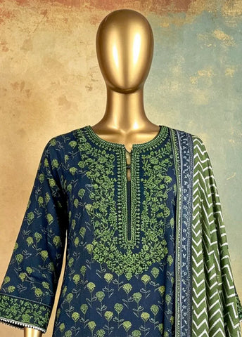 3 Piece Embroidred Stitched MultiColor Lawn Suit with Trouser & Dupatta