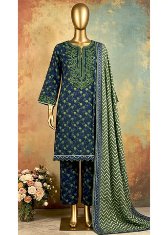 3 Piece Embroidred Stitched MultiColor Lawn Suit with Trouser & Dupatta