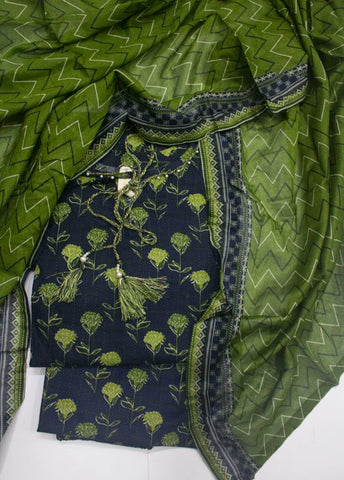 3 Piece Printed Stitched Navy Blue & Green Color Lawn Shirt with Trouser & Dupatta