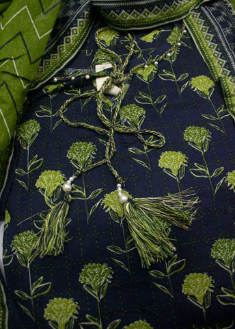 3 Piece Printed Stitched Navy Blue & Green Color Lawn Shirt with Trouser & Dupatta