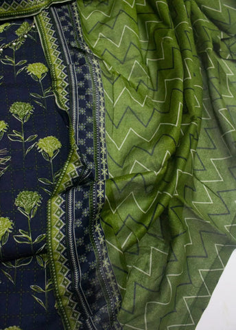 3 Piece Printed Stitched Navy Blue & Green Color Lawn Shirt with Trouser & Dupatta