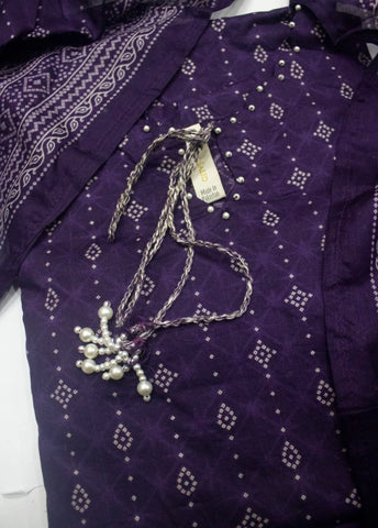 3 Piece Printed Stitched Purple Color Lawn Shirt with Trouser & Dupatta