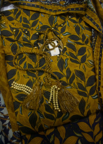 3 Piece Printed Stitched Mustard & Black Color Lawn Shirt with Farshi Trouser & Dupatta