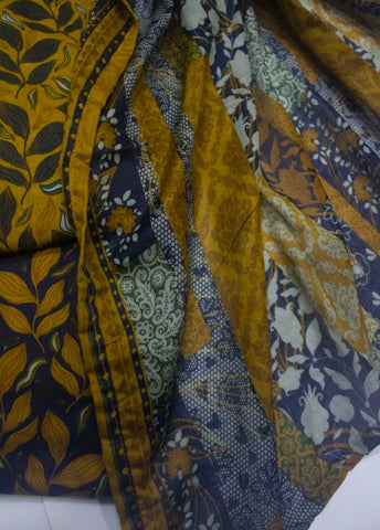 3 Piece Printed Stitched Mustard & Black Color Lawn Shirt with Farshi Trouser & Dupatta