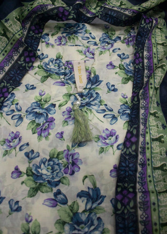 3 Piece Printed Stitched Off White Color Lawn Shirt with Trouser & Dupatta