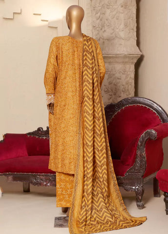 3 Piece Embroidred Stitched Merigold Orange Color Lawn Suit with Trouser & Dupatta