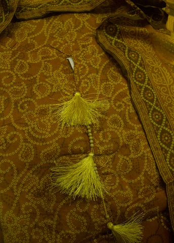 3 Piece Printed Stitched Mustard Color Lawn Shirt with Trouser & Dupatta