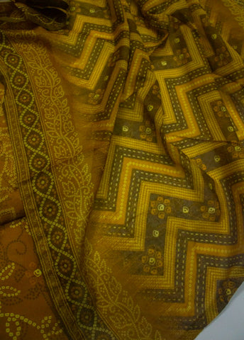 3 Piece Printed Stitched Mustard Color Lawn Shirt with Trouser & Dupatta