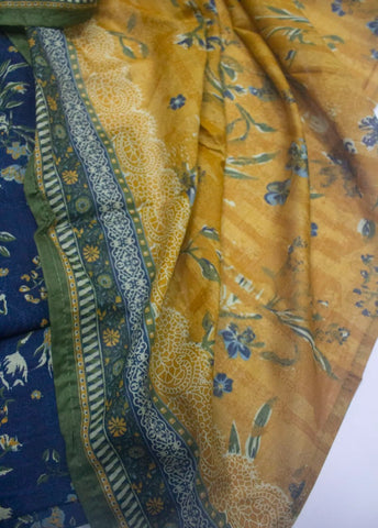 3 Piece Printed Stitched Navy Blue Color Lawn Shirt with Farshi Shalwar & Dupatta
