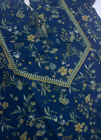 3 Piece Printed Stitched Navy Blue Color Lawn Shirt with Farshi Shalwar & Dupatta