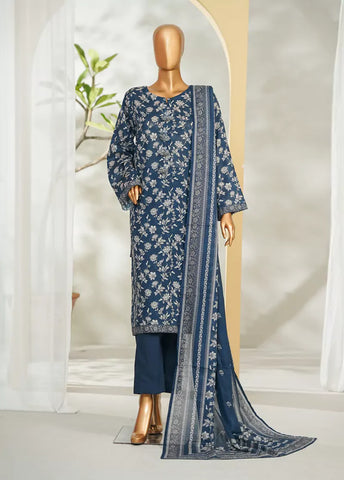 3 Piece Printed Blue Color Lawn Shirt with Trouser & Dupatta