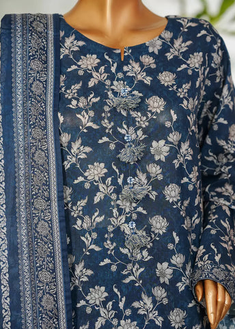 3 Piece Printed Blue Color Lawn Shirt with Trouser & Dupatta