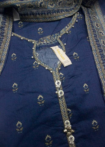 3 Piece Printed Stitched Navy Blue Color Lawn Shirt with Farshi Shalwar & Dupatta