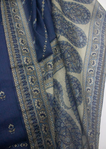 3 Piece Printed Stitched Navy Blue Color Lawn Shirt with Farshi Shalwar & Dupatta