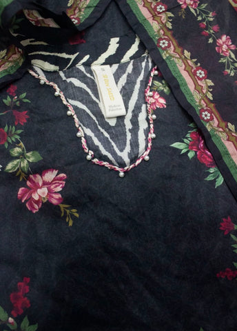 3 Piece Printed Stitched Black Color Lawn Shirt with Trouser & Dupatta