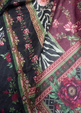 3 Piece Printed Stitched Black Color Lawn Shirt with Trouser & Dupatta