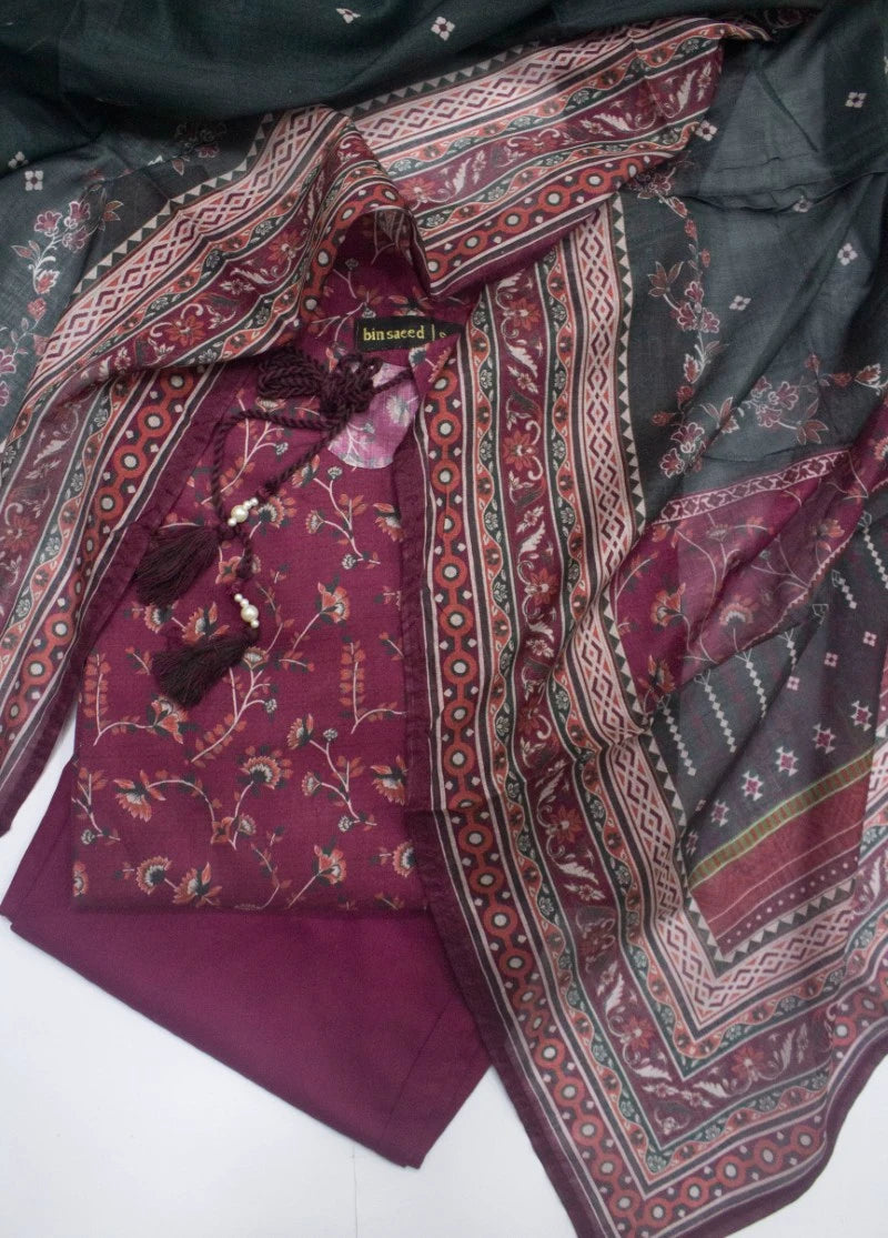 3 Piece Printed Stitched Hot Pink Color Lawn Shirt with Trouser & Dupatta