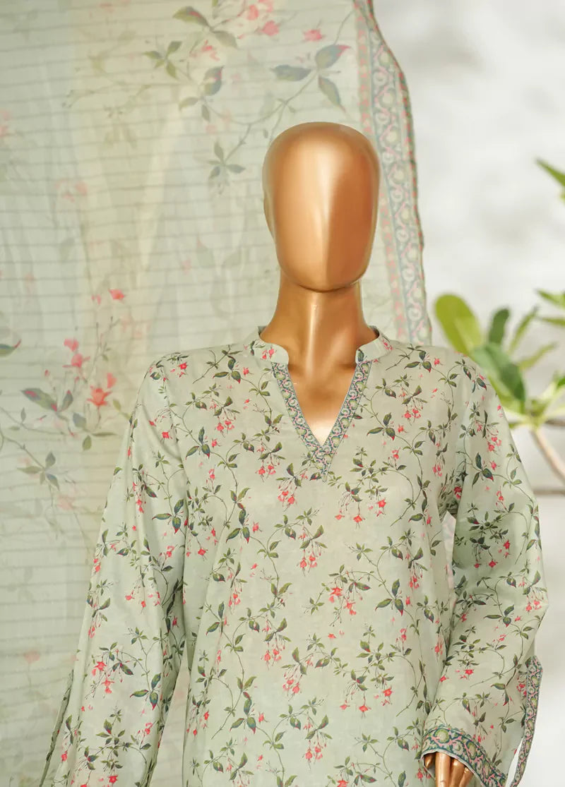 3 Piece Printed Pastel Green Color Lawn Shirt with Trouser & Dupatta