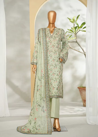 3 Piece Printed Pastel Green Color Lawn Shirt with Trouser & Dupatta