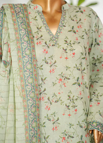 3 Piece Printed Pastel Green Color Lawn Shirt with Trouser & Dupatta