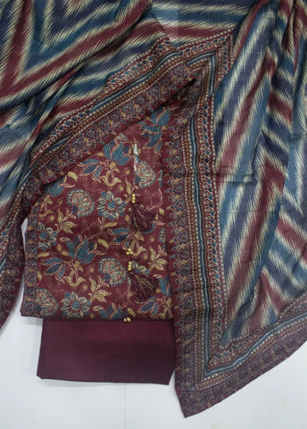 3 Piece Printed Stitched Maroon Color Lawn Shirt with Trouser & Dupatta