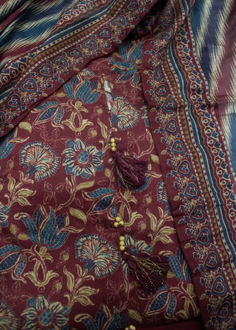 3 Piece Printed Stitched Maroon Color Lawn Shirt with Trouser & Dupatta