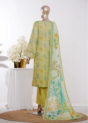 3 Piece Lime Green Color Embroidered Lawn Shirt with Bell Bottom Trouser & Dupatta