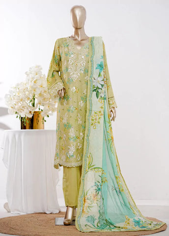 3 Piece Lime Green Color Embroidered Lawn Shirt with Bell Bottom Trouser & Dupatta