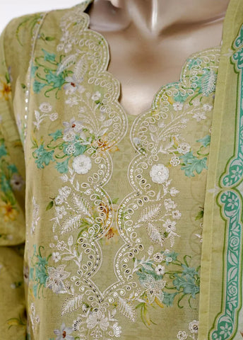 3 Piece Lime Green Color Embroidered Lawn Shirt with Bell Bottom Trouser & Dupatta