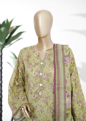 3 Piece Printed Stitched Pista Green Color Lawn Shirt with Trouser & Dupatta