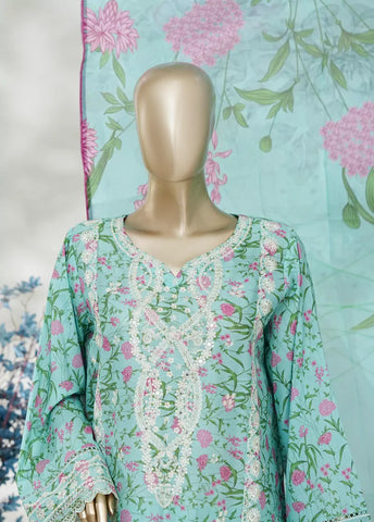 3 Piece Turquoise Color Embroidered Lawn Shirt with Trouser & Dupatta